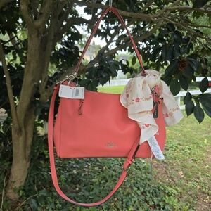NWT Coach Mia Shoulder Bag - Coral with Scarf